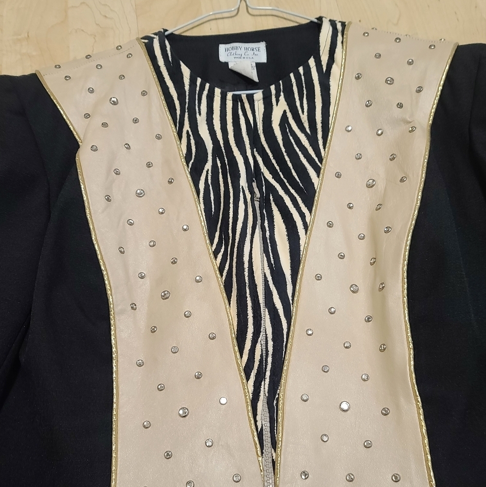 Vintage Hobby Horse cropped leather zebra print sequin and cream jacket XL - Picture 2 of 10